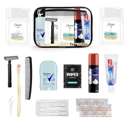 TrekTote 15-Piece Travel Toiletry Convenience Kit - Essentials Bag with Men's Toiletries. TSA-Approved Travel Size Kit for Men with Essential Toiletries.