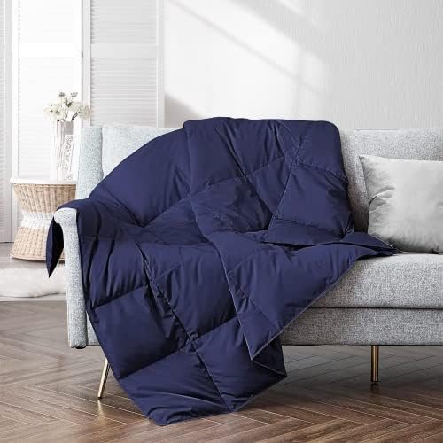 Puredown® Soft Feather Down Throw Blanket Lightweight Packable Couch Throw for Indoor and Outdoor Use, 50"X70", Navy