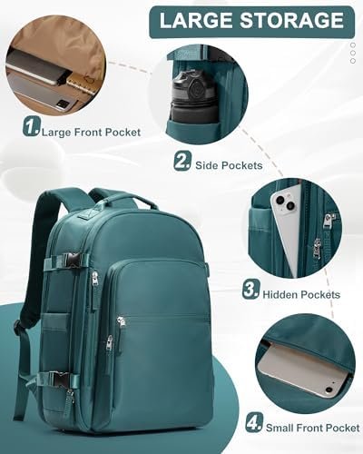 coofay Travel Backpack Carry on Flight Approved Mochila De Viaje Personal Item Travel Bag Large Backpack for Travel Personal Item Bag 18x14x8 Backpacks for Men Women Peacock Blue - Image 5