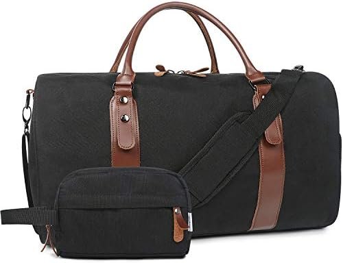 Oflamn Duffle Bag for Men Canvas Weekender Overnight Bag Carry On Luggage Travel Bag with Shoe Compartment and Toiletry