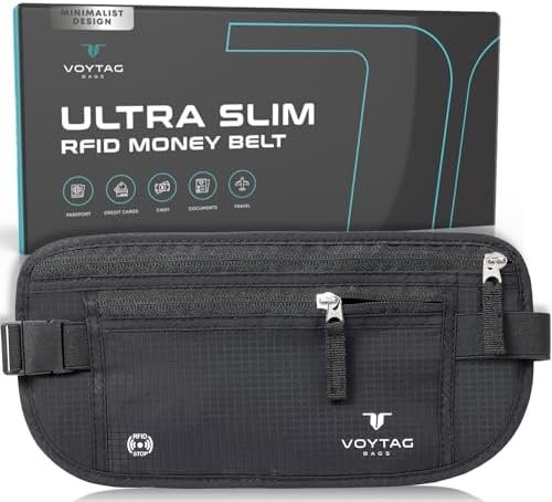 Travel Money Belt & Passport Holder - RFID Blocking Slim Travel Wallet & Fanny Pack for Men and Women - Essential Travel Pouch for Cash, Credit Cards, and Documents