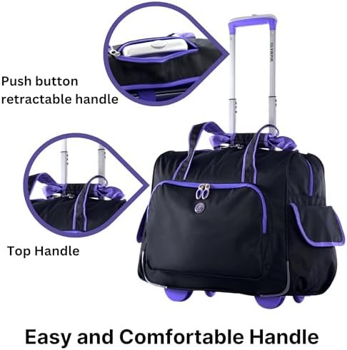 Olympia U.S.A. Deluxe Lightweight Rolling Overnighter Case Overnight Laptop Bag Weekender Travel Carry-On Suitcase Luggage with Wheels and Adjustable Push-Down Handle - Image 3