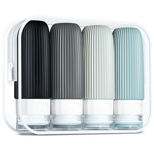 Travel Bottles for Toiletries, Tsa Approved 2oz Travel Bottles, BPA Free Leak Proof Travel Size Toiletry Containers, Refillable Travel Accessories with Toiletry Bag for Shampoo Liquid (4 Pack)