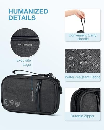 BAGSMART Cord Organizer Travel Cable Organizer Bag Tech Electronic Organizer Travel Case, Travel Essentials for Charger, Cable, Phone, Flash drive, Single Layer - Black - Image 5
