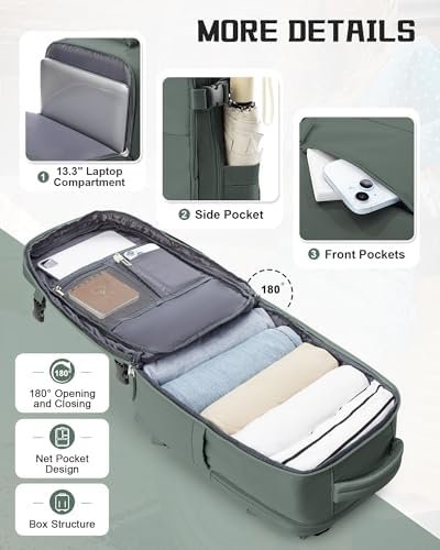 Travel Backpack for Men Carry on Backpack for Airplanes Traveling Backpack for Women Personal Item Backpack for Traveling on Airplane Airback Backpack for Travel Bag Mochila de Viaje Olive Green - Image 7