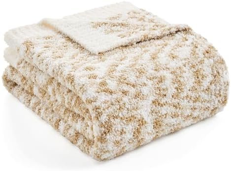 Snuggle Sac Beige Throw Blanket for Couch, Reversible Super Soft Warm Blankets Cozy Knit Fuzzy Plush Lightweight Throws for Sofa, Bed, Camping, Space Dye Beige, 50x60 inches