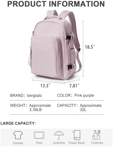 Travel Backpack For Women Men Personal Item Backpack Carry On Backpack For Airplanes Hiking Waterproof Anti Theft Backpack Work Teacher College Laptop Backpack For Women Traveling Backpack Pink Purple - Image 2