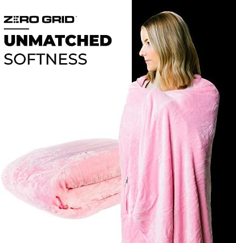 Zero Grid Premium Lightweight Wearable Super Soft Travel Blanket with Neck Snaps, Cozy Footpockets and Zipper Pouch (Rose Pink) - Image 3