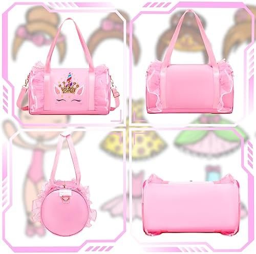 Dorlubel Cute Ballet Dance Bag Gym Travel Duffle Bag for Girls Tutu Dress Bag with Key Chain for Girls (Pink4 of Long Mesh) - Image 2