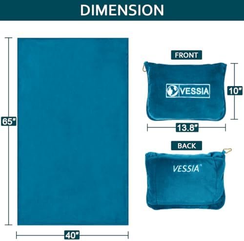 Vessia Travel Blanket for Airplane, Train and Car, Warm and Soft Travel Blanket in Bag for Adults and Kids, Portable Compact Long Flight Blanket with Luggage Sleeve, Backpack Clip(Lake Blue) - Image 5