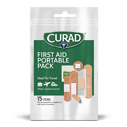 Curad First Aid Portable Pack, Ideal for Travel, Carry-on, Backpacks, Water Resistant Pouch, Variety Size Bandages, Alcohol Swabs, 12 Packs - Image 2