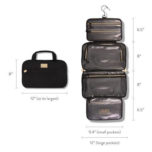 LAURA GELLER NEW YORK Quilted Folding Travel Makeup Bag, Black - Hanging Toiletry Bag Organizer for Travel - Large Capacity Full Size Makeup Bag - Easy to Clean - Image 6