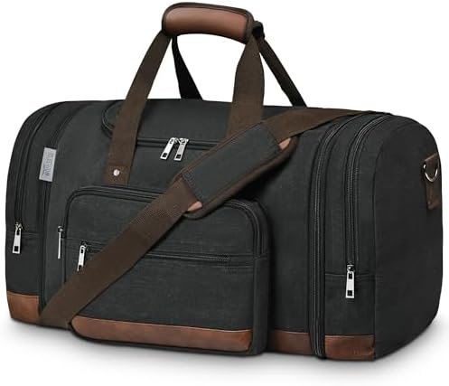 Wolhbege Duffle Bag for Travel,Mens Travel Bag & Carry On Bag for Men with Expandable Design and Luggage Sleeve –Duffel Bag for Gym, Weekender, Overnight Trips Black