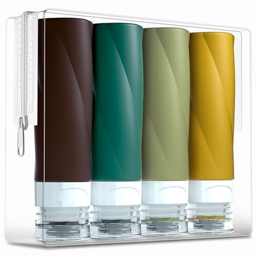 Gemice Travel Bottles for Toiletries, 3oz Tsa Approved Travel Size Containers BPA Free Leak Proof Travel Tubes Refillable Liquid Travel Accessories with Clear Toiletry Bag (4 Pack)