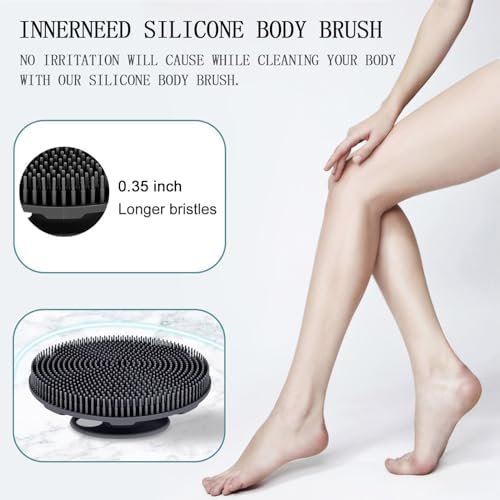 INNERNEED Food-grade Soft Silicone Body Scrubber Shower Brush Handheld Cleansing Skin Brush, Gentle Exfoliating and Lather Well (Black) - Image 4