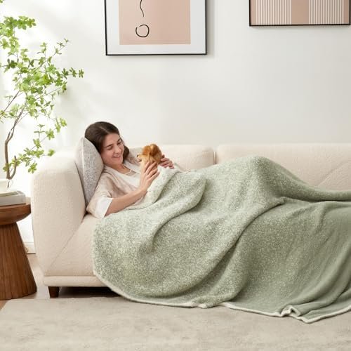 Snuggle Sac Sage Green Throw Blanket for Couch, Reversible Super Soft Warm Blankets Cozy Knit Blanket Fuzzy Plush Lightweight Throws for Sofa, Bed, Picnic, Ombre Sage Green, 50 x 60 inches - Image 5