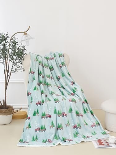Elegant Comfort Reversible and Ultra-Plush Flannel Fleece-Winter Christmas Sherpa Throw- Lightweight Soft and Cozy-Holiday Decorative Throw, Perfect for Lounging, 50 x 60 inches, Tractor Tree - Image 5