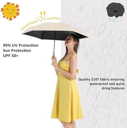 BAODINI Small UV Protection Travel Umbrella Compact for Rain and Sun UPF 50+ Windproof Portable 42 inch Umbrella for Women and Men - Image 3