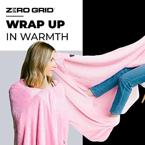 Zero Grid Premium Lightweight Wearable Super Soft Travel Blanket with Neck Snaps, Cozy Footpockets and Zipper Pouch (Rose Pink) - Image 5