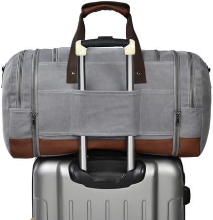 Dimayar Canvas 50L Duffle Bag for Travel,Expandable Carry on Bag,Overnight Weekend Gym Bag Duffel Bag Mens Travel Bag (Gray) - Image 6