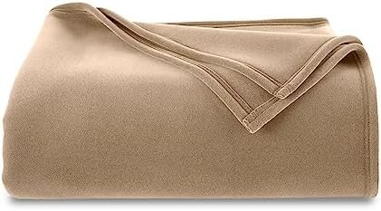 Vellux Twin Size Blanket - All Season Luxury Warm Lightweight Durable Pill-Resistant Bed Blankets - Perfect for Bed Couch Sofa - Beige Bed Blankets Twin Size - Hotel Quality (66 x 90 Inch, Beige)