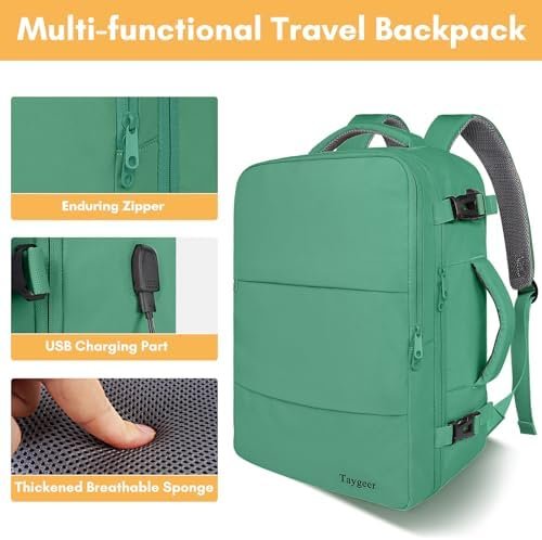 Taygeer Travel Backpack for College Woman, Lightweight Backpack for 15.6 inch Laptop with USB Charging Port, TSA Friendly Bag for Women Traveling, Backpack Carry On Luggage for friend Gym Sport, Green - Image 8