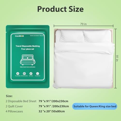 2 Pack Disposable Bed Sheets for Hotel, Portable Bedspread, Disposable Bedding Set with 2 Bed Sheet 2 Quilt Cover and 4 Pillowcase for Travel - Image 8