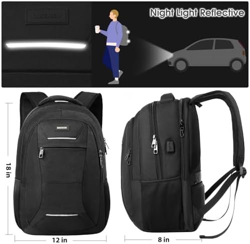 BIKROD Backpack for Men and Women, School Backpack for Teens, Black Backpack for Boys with USB Charging Port Fits 15.6 Inch Laptop, Water Resistant Travel College Bookbag - Image 5