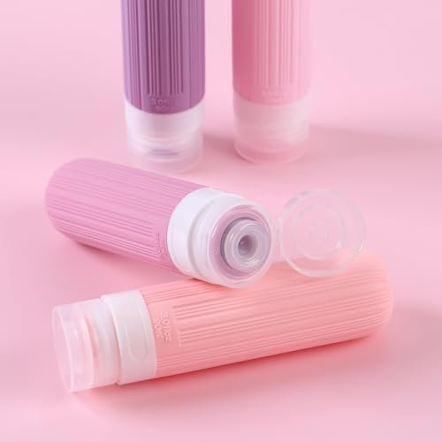 Travel Bottles for Toiletries, TSA Approved 3oz Leak Proof Travel size Bottles, BPA Free Silicone Refillable Liquid Squeezable Containers with Toiletry Bag(4 Pack)-Purple - Image 3