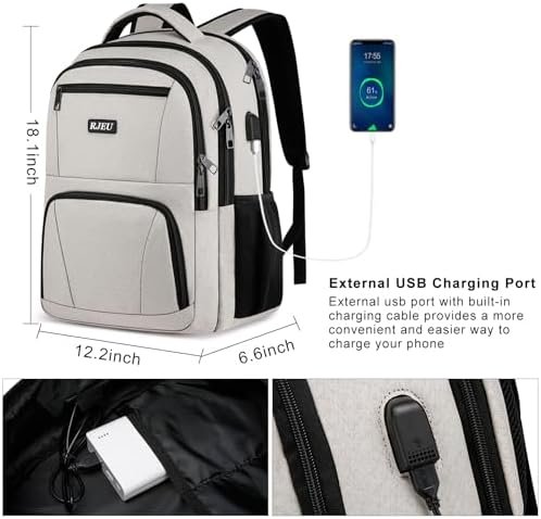 Backpack for Women, School Backpack for Teens Girls, College Students, with 15.6 inch Laptop Sleeve, Travel Computer Mochila with 3 Compartments, Ergonomic Straps - Bookbag Beige - Image 3