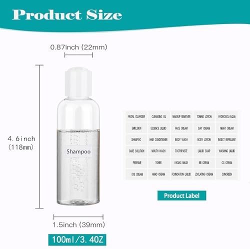 Toiletry Travel Bottles for Men Women, 3.4oz/100ml Refillable Plastic Containers with TSA Approved Toiletry Bag - Clear Cosmetic Kit for Shampoo, Conditioner, Lotion and Travel Essential(4Pack, Black) - Image 2