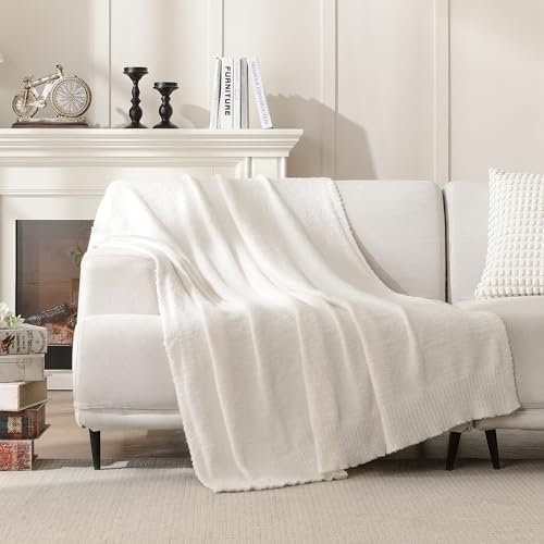 JOOJA Knit Throw Blanket Super Soft Warm Blanket for Couch Lightweight Fluffy Blanket for Bed Sofa 60x80 Inches Cream - Image 3