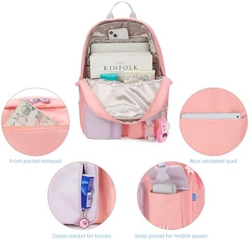 AUOBAG Backpacks for Girls Cute Backpack Suitable for Kids Aged 6-8 With CSPC Report to Send Pendant (Pink) - Image 5