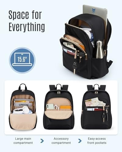 LIGHT FLIGHT Travel Backpack for Women, 15.6" Stylish Laptop Backpack, Computer Bags for College, Work, Daily, Anti Theft Water Resistant Casual Daypack with USB Port, Black - Image 3