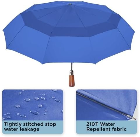 Satol 55 Inch Automatic Open Golf Umbrella, Oversize Windproof Waterproof Large Double Canopy Vented 10 Ribs Folding Travel Umbrella, UPF 50+ UV Protection Sun Compact Umbrellas for Women Men - Image 9