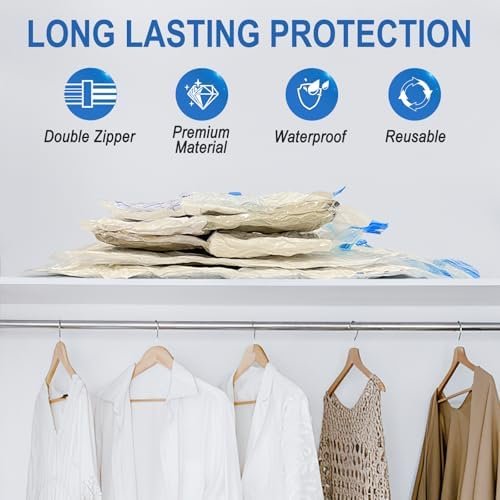 16 Pack Vacuum Storage Bags with Hand Pump, 4 Jumbo + 4 Large + 4 Medium + 4 Small 80% Space Saver Vacuum Seal Bags for Clothing, Vacuum Compression Bags Travel Lugggage, Blankets, Comforters - Image 3