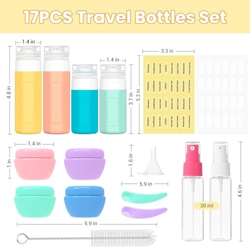 17 Pack Travel Bottles for Toiletries, TSA Approved Travel Size Toiletries Bottles, Leak Proof Travel Size Containers, Travel Essentials for Body Wash, Shampoo, Lotion & Conditioner Colorful - Image 2