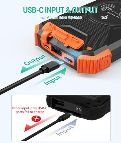 BLAVOR Solar Charger Power Bank 10,000mAh, Portable Wireless Charger, 20W Fast Charging External Battery Pack with USB C for Cell Phones, Solar Panel Charger with Dual Flashlight for Camping - Image 4
