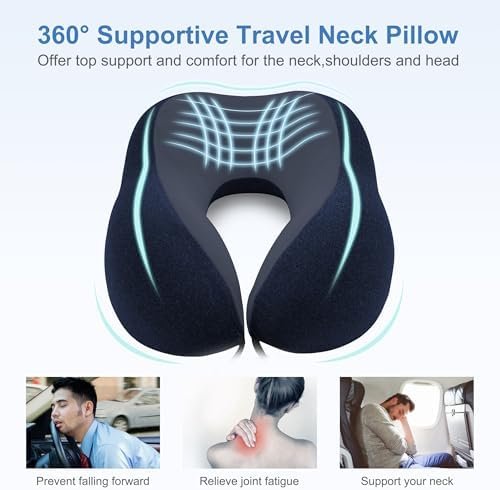 Travel Pillow - Memory Foam Cervical Neck Pillow for Adults, Kids, Children, Convenient & Portable U Shaped Pillows, Airplane Pillow for Home, Office, Camping, Travelling, Sleeping (Blue) - Image 5