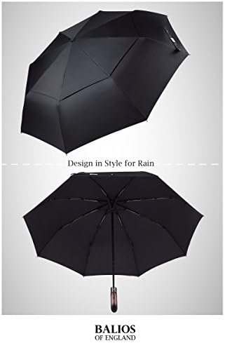 Travel Folding Umbrella with Real Wood Handle Auto Open Close Vented Windproof Canopy - Designed in UK - Image 4