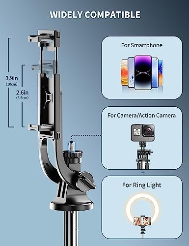 71" Phone Tripod & Selfie Stick, All in One Extendable Cell Phone Tripod with Wireless Remote, Tripod Stand for iPhone & Travel Tripod 360° Rotation Compatible with iPhone Android Phone, Camera - Image 4