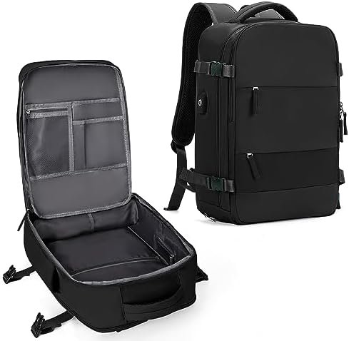 coowoz Large Travel Backpack For Women Men,Carry On Backpack,Hiking Backpack Waterproof Outdoor Sports Rucksack Casual Daypack Travel Essentials（Black Minimalist）