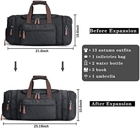 Duffle Bag for Men Canvas Travel Bag with Shoe Compartment- 45L/55L Weekender and Overnight Travel Tote Bag for Father Day Gifts (Black) - Image 4