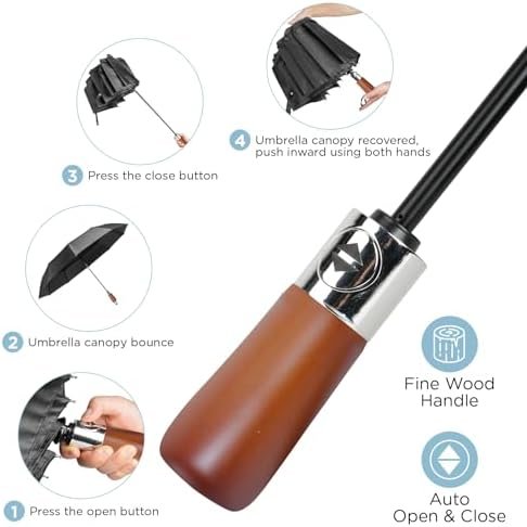 Satol 55 Inch Automatic Open Golf Umbrella, Oversize Windproof Waterproof Large Double Canopy Vented 10 Ribs Folding Travel Umbrella, UPF 50+ UV Protection Sun Compact Umbrellas for Women Men - Image 5