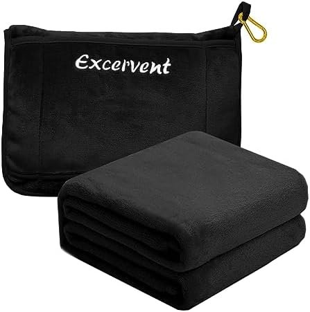 Excervent Travel Blanket 2 in 1 Soft Flannel Airplane Throw Blankets in Soft Bag Pillow case with Hand Luggage Belt, 65x40inch, Black - Image 7