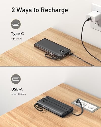 VEEKTOMX Portable Charger with Built-in Cables, 10000mAh Power Bank for iPhone, Slim Fast Charge USB C Battery Pack, Travel Essentials Powerbank Compatible with iPhone 15/14/13, Samsung, Android, etc - Image 6