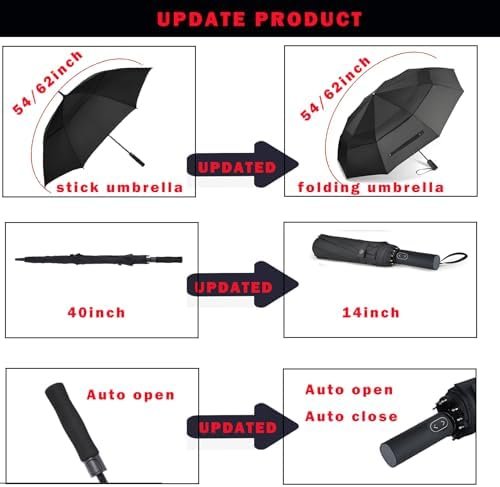 MRTLLOA 54/62 Inch Large Folding Golf Umbrella, Oversize Double Canopy Vented 10 Ribs Windproof Compact Travel Umbrellas for Rain - Image 2