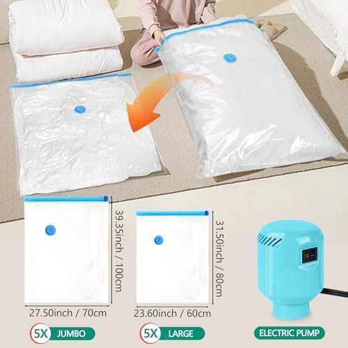 Morecoo Vacuum Seal Bags for Clothing,10 Pack Vacuum Storage Bags (5 Jumbo/5 Large) with Electric Pump,Packing Cubes Compression Space Saver for Comforters,Blankets - Travel Essentials - Image 2