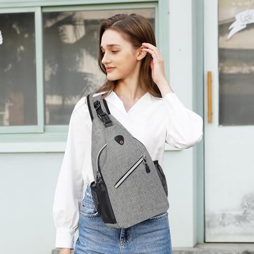 MOSISO Sling Backpack, Multipurpose Crossbody Shoulder Bag Travel Hiking Daypack, Gray, Medium - Image 9