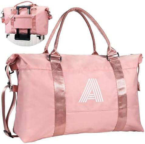 Gifts for Daughter, Initial Travel Duffel Bag, Sports Bag, Personalized Weekender Bag with Shoulder Strap, Monogram Overnight Bag, Gift for Friend Sister Women gifts (Letter A)